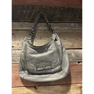 This is a Coach Kristin Spectator Gray Leather and Croc Embossed Hobo Shoulder